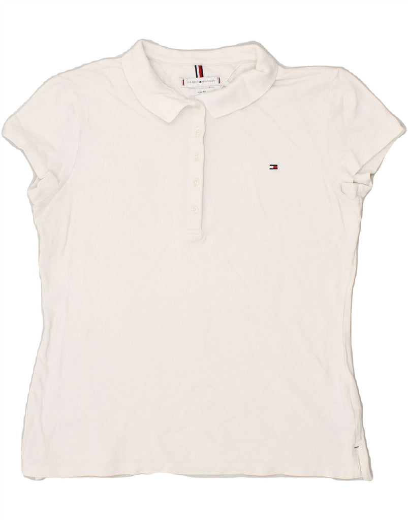 TOMMY HILFIGER Womens Slim Fit Polo Shirt UK 14 Large White Cotton | Vintage Tommy Hilfiger | Thrift | Second-Hand Tommy Hilfiger | Used Clothing | Messina Hembry 