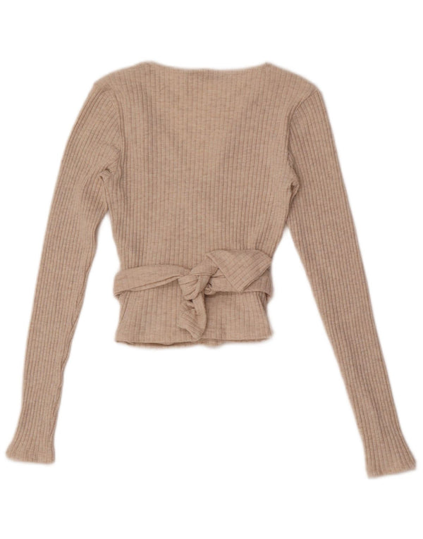 Zara Womens Crop Wrap Cardigan Top UK 12 Medium Beige Polyester