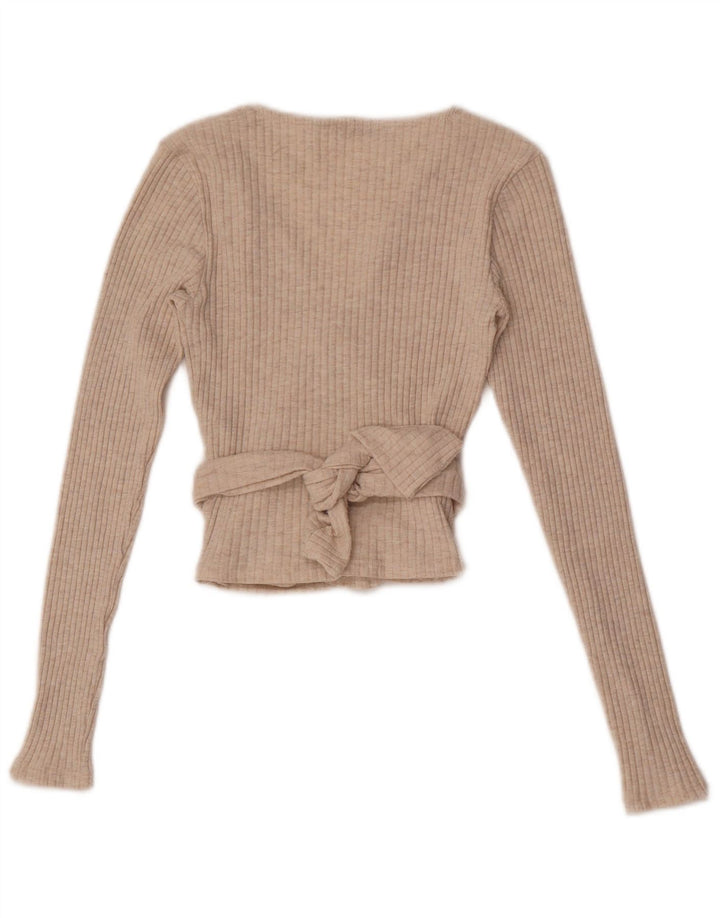 Zara Womens Crop Wrap Cardigan Top UK 12 Medium Beige Polyester