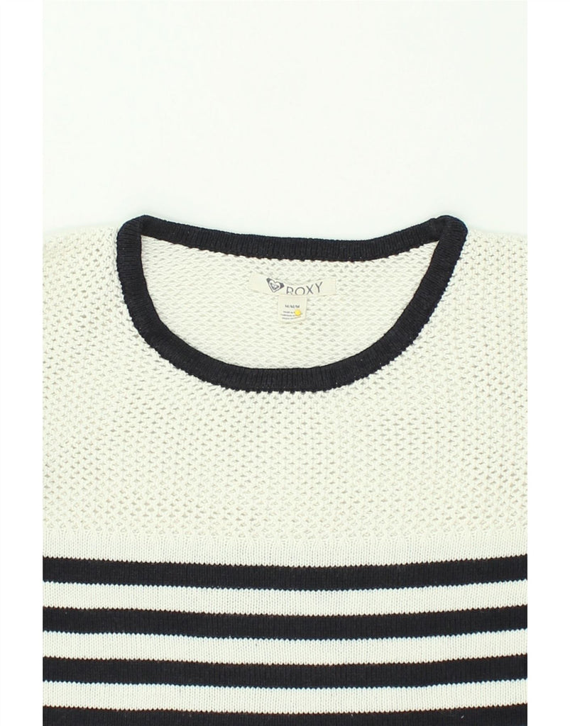 ROXY Womens Oversized Boat Neck Jumper Sweater UK 12 Medium White Striped | Vintage Roxy | Thrift | Second-Hand Roxy | Used Clothing | Messina Hembry 