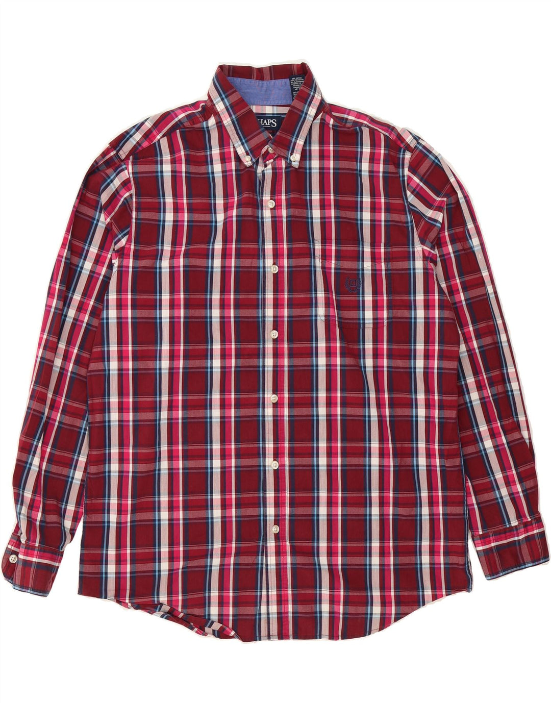 CHAPS Mens Easy Care Shirt Large Burgundy Check Cotton Vintage Chaps and Second-Hand Chaps from Messina Hembry 