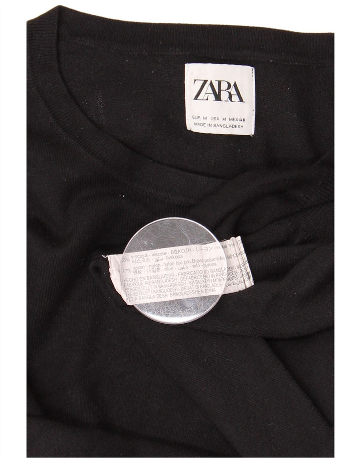 ZARA Mens Crew Neck Jumper Sweater Medium Black Viscose