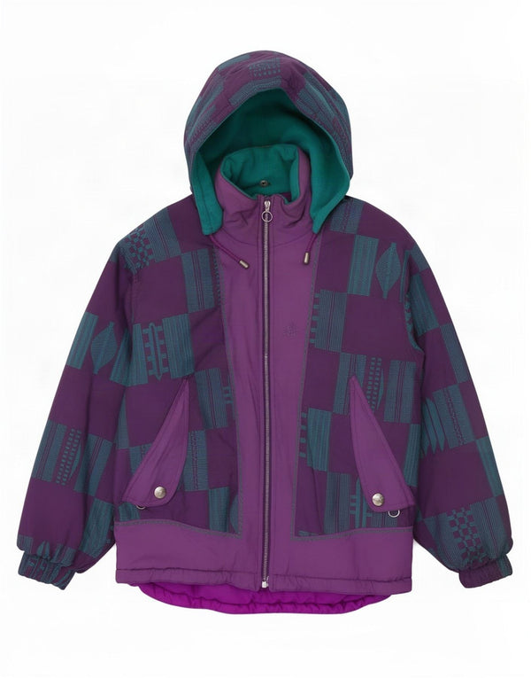 Dubin Womens Hooded Loose Fit Ski Jacket IT 42 Medium Purple Geometric