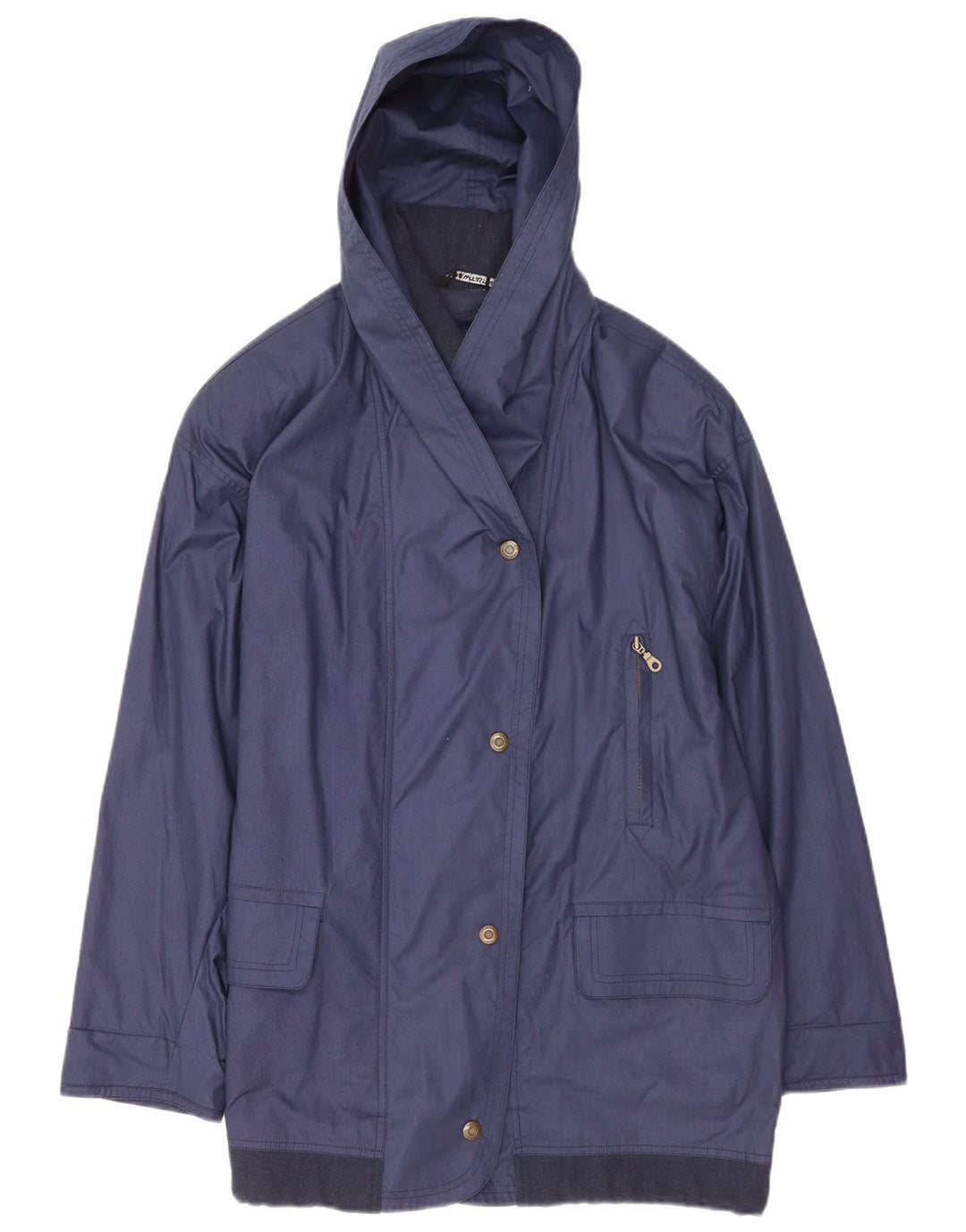 New Fast Womens Hooded Oversized Overcoat EU 42 Large Navy Blue Cotton