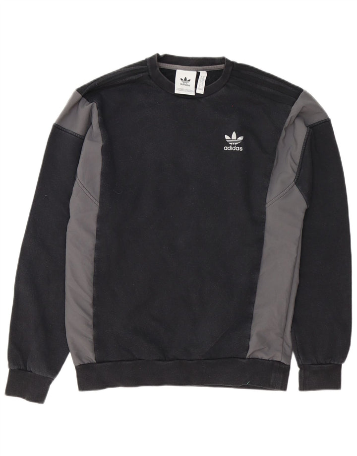 Adidas Mens Sweatshirt Jumper Small Black Colourblock Cotton