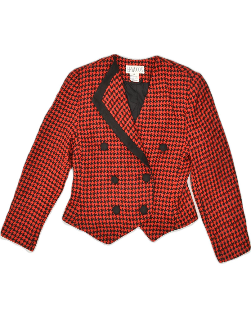 VINTAGE Womens Double Breasted Blazer Jacket UK 10 Small Red Houndstooth | Vintage Vintage | Thrift | Second-Hand Vintage | Used Clothing | Messina Hembry 