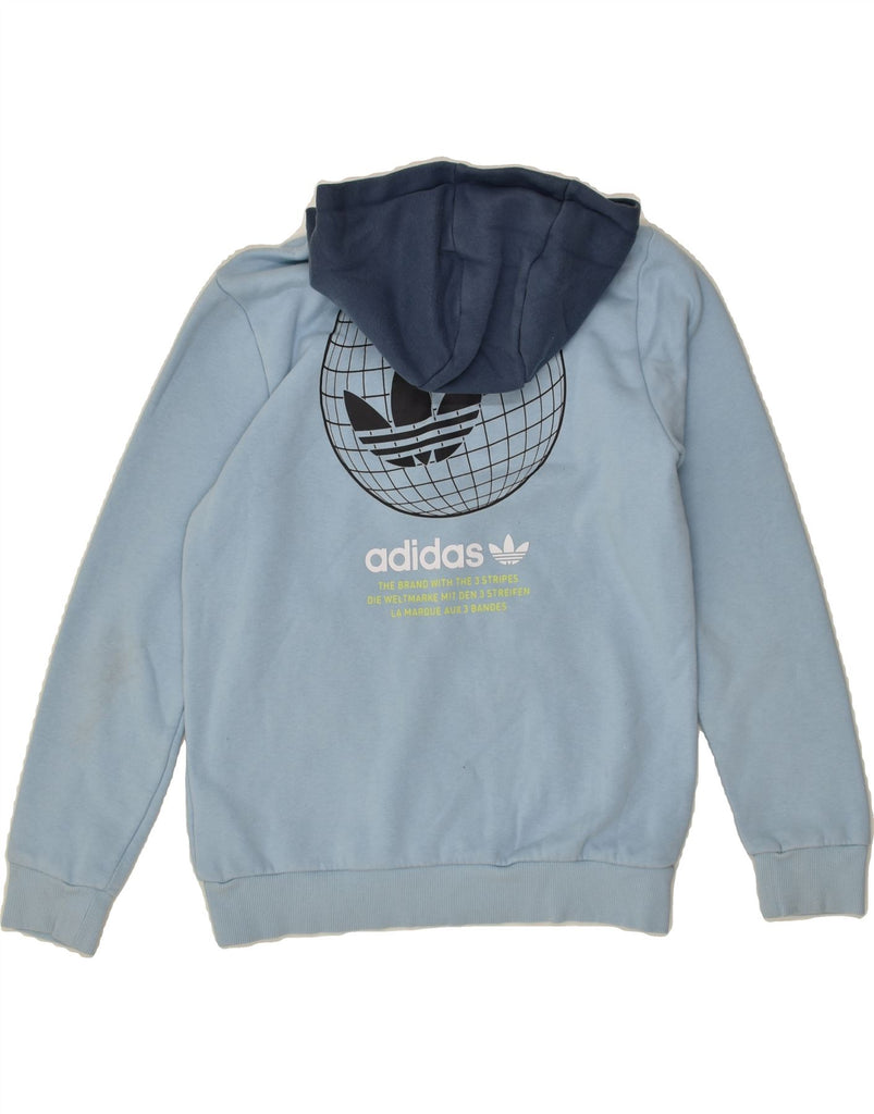 ADIDAS Boys Graphic Hoodie Jumper 13-14 Years Blue Colourblock Cotton | Vintage Adidas | Thrift | Second-Hand Adidas | Used Clothing | Messina Hembry 