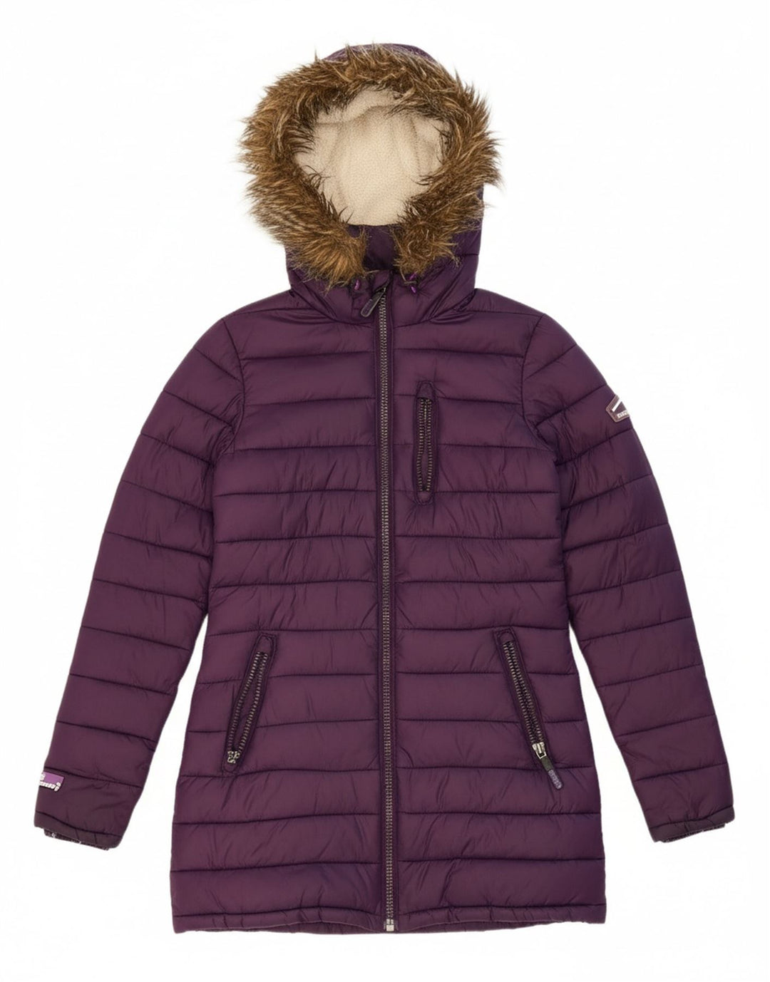 SUPERDRY Womens Hooded Padded Coat UK 10 Small Purple Polyester