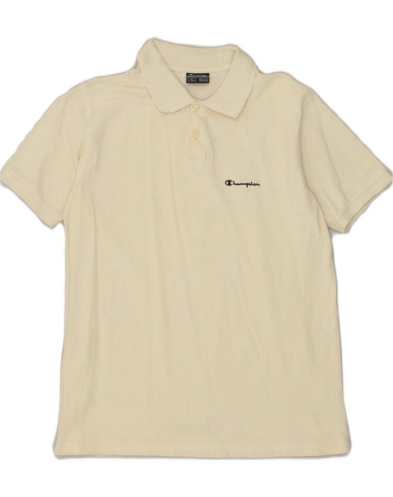 CHAMPION Boys Polo Shirt 13-14 Years Beige Cotton | Vintage Champion | Thrift | Second-Hand Champion | Used Clothing | Messina Hembry 