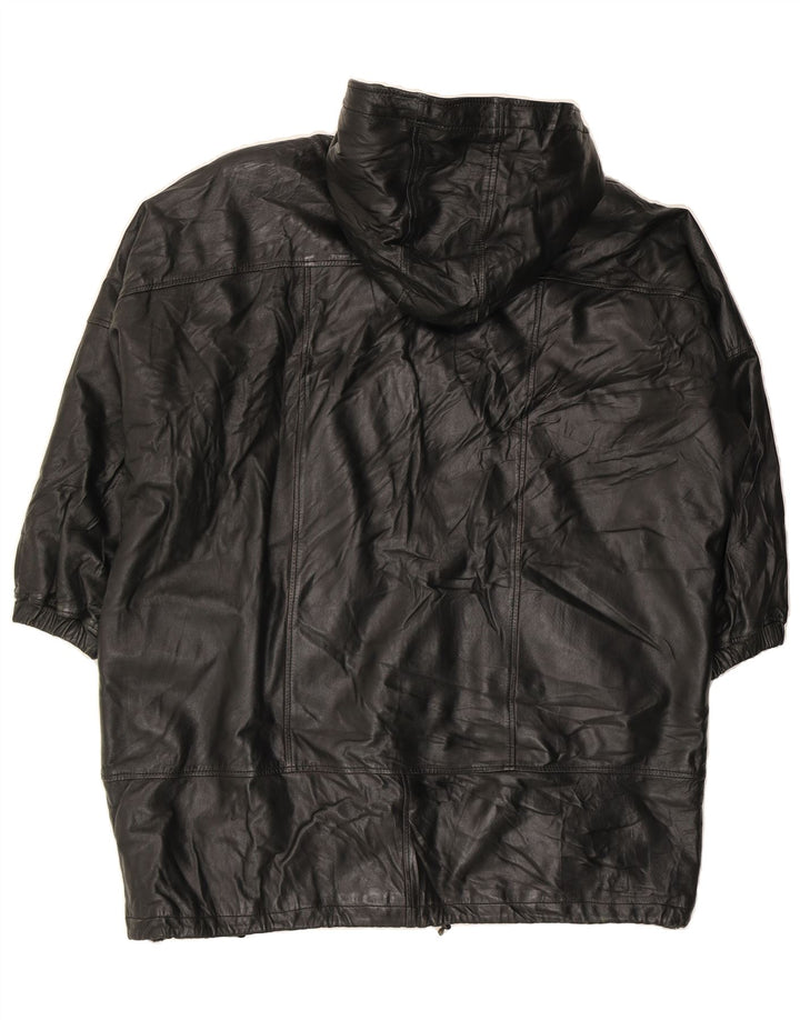 VINTAGE Womens Oversized Hooded Leather Coat UK 22 3XL Black Vintage Vintage and Second-Hand Vintage from Messina Hembry 