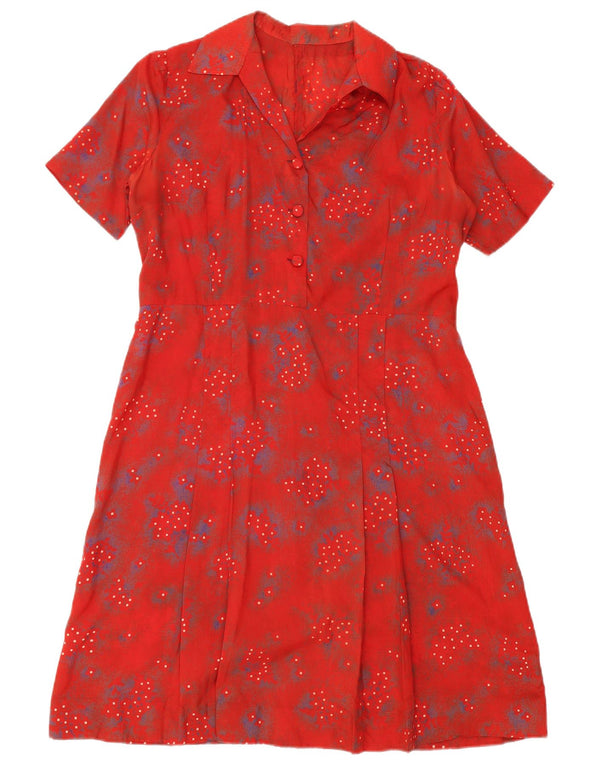VINTAGE Womens A-Line Dress UK 14 Large Red Floral