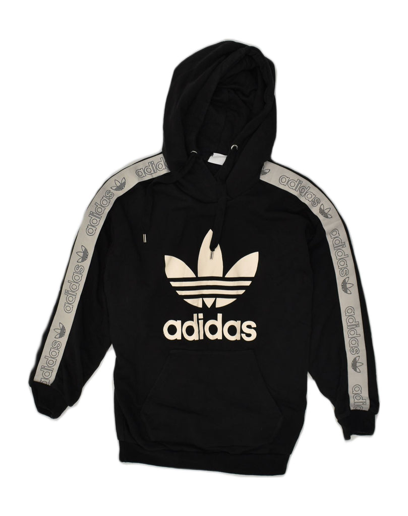 ADIDAS Womens Graphic Hoodie Jumper UK 14 Medium Black Cotton | Vintage Adidas | Thrift | Second-Hand Adidas | Used Clothing | Messina Hembry 