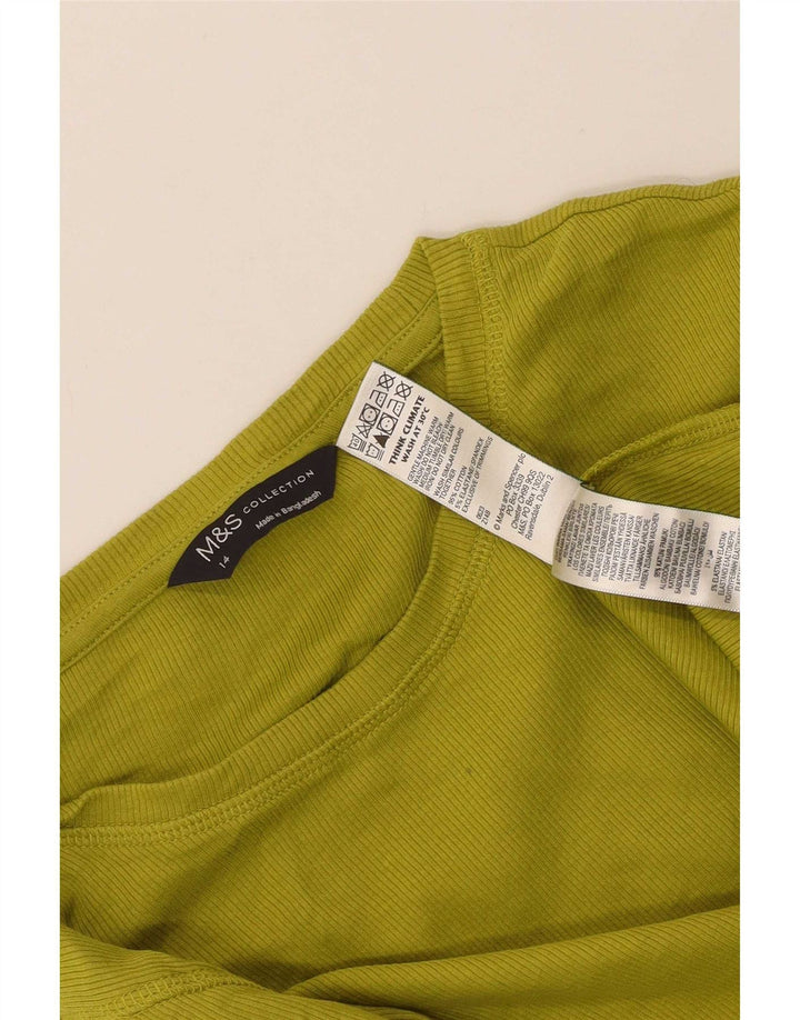 Marks & Spencer Womens Top Long Sleeve UK 14 Medium Green Cotton