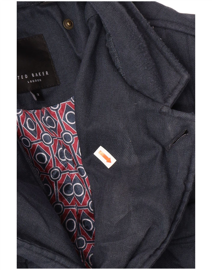 TED BAKER Mens Quilted Jacket Size 2 Small Navy Blue Herringbone Classic
