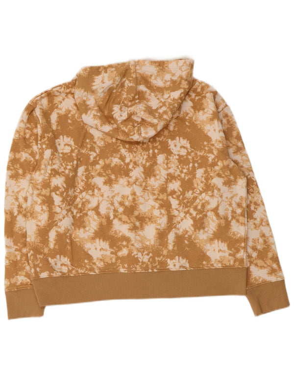 Champion Womens Graphic Hoodie Jumper UK 14 Medium Beige Tie Dye Cotton
