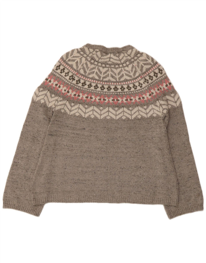 Marks & Spencer Womens Boat Neck Jumper Sweater UK 12 Medium Grey Fair Isle