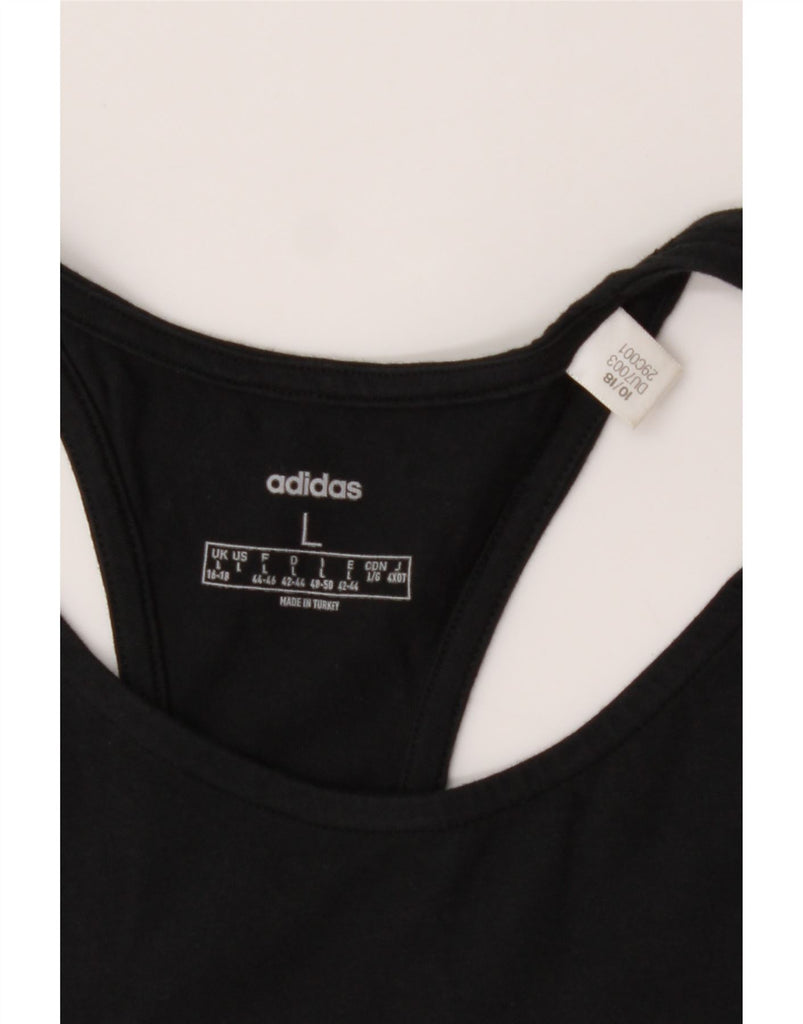 ADIDAS Womens Graphic Vest Top UK 16/18 Large Black Colourblock Cotton Vintage Adidas and Second-Hand Adidas from Messina Hembry 
