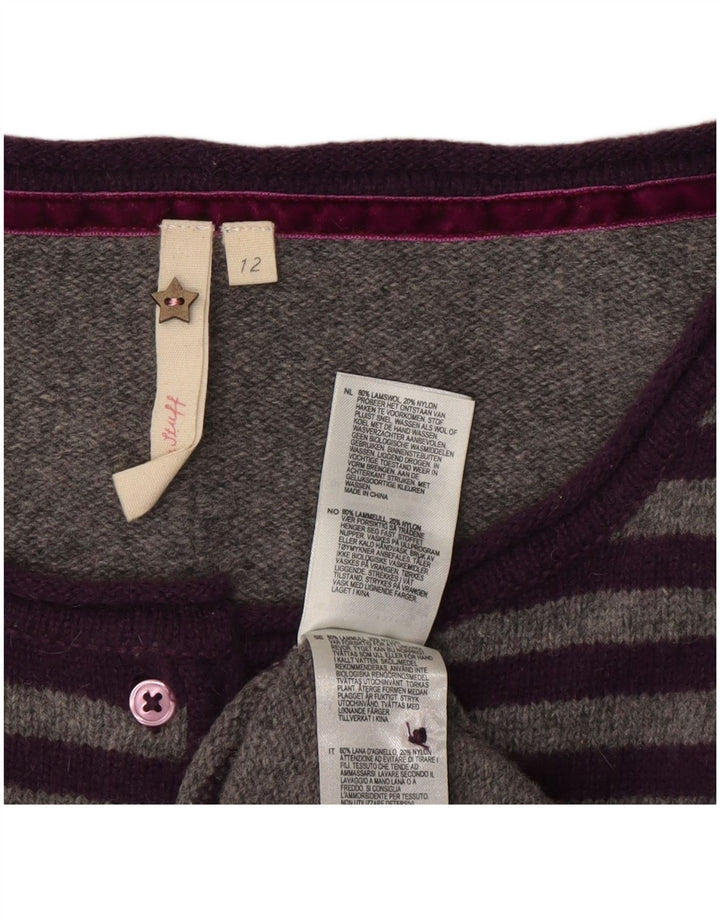 White Stuff Womens Cardigan Sweater UK 12 Medium  Grey Striped Wool