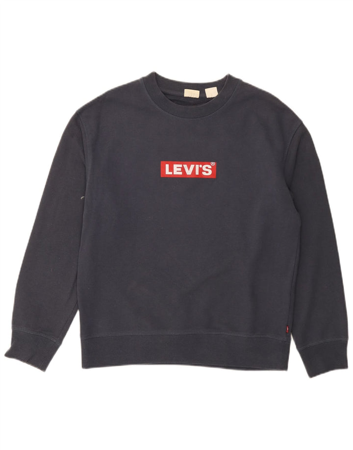 Levi's Womens Graphic Sweatshirt Jumper UK 14 Medium Navy Blue Cotton