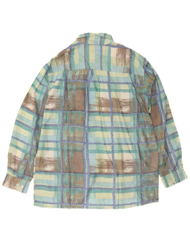 Vintage Mens Shirt XL Green Check Silk