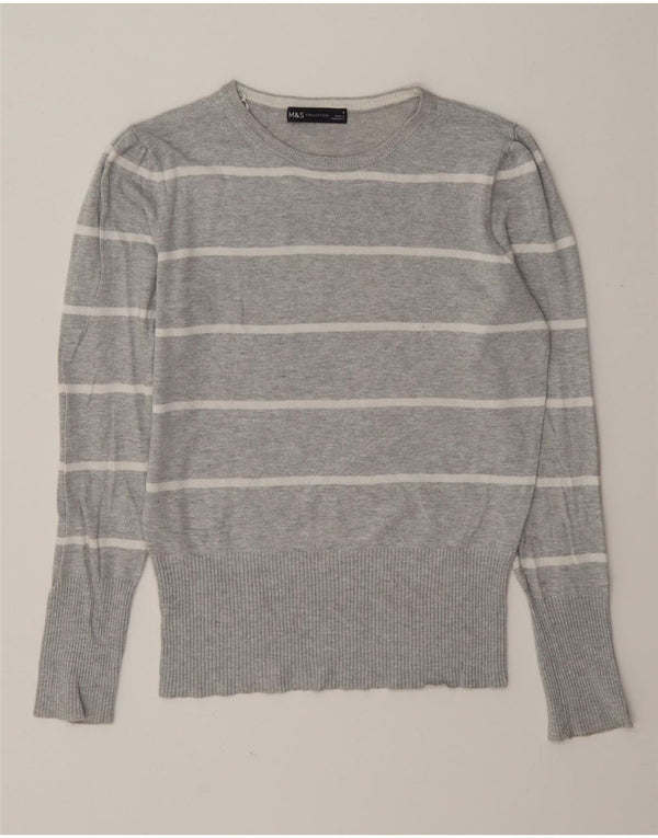 Marks & Spencer Womens Crew Neck Jumper Sweater UK 8 Small Grey Striped