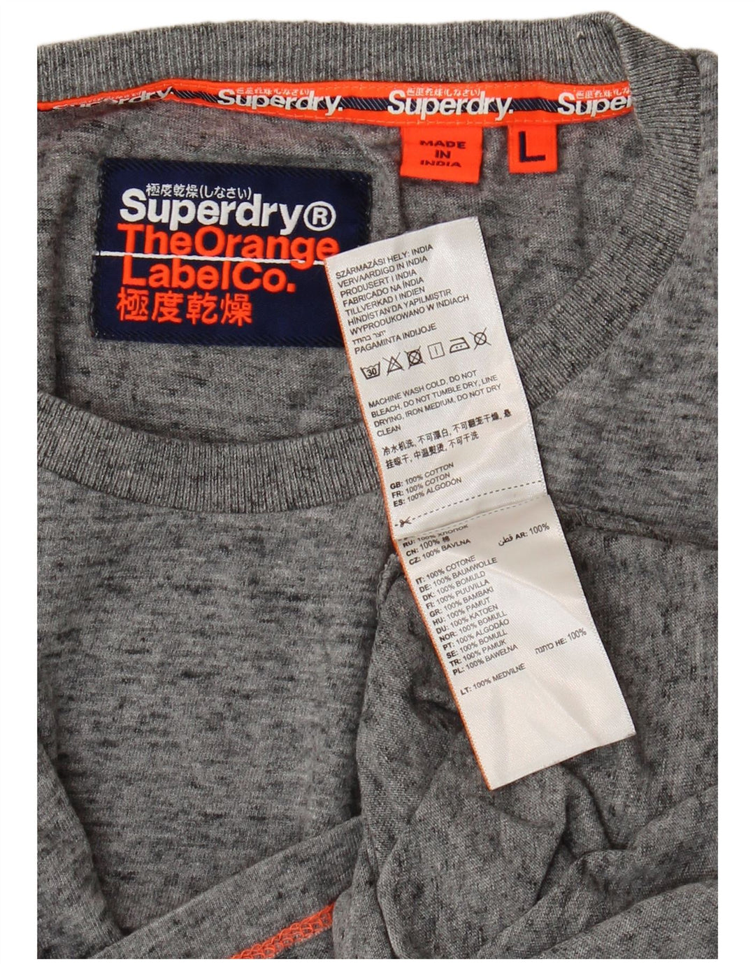 Superdry Mens T-Shirt Top Large Grey Flecked Cotton