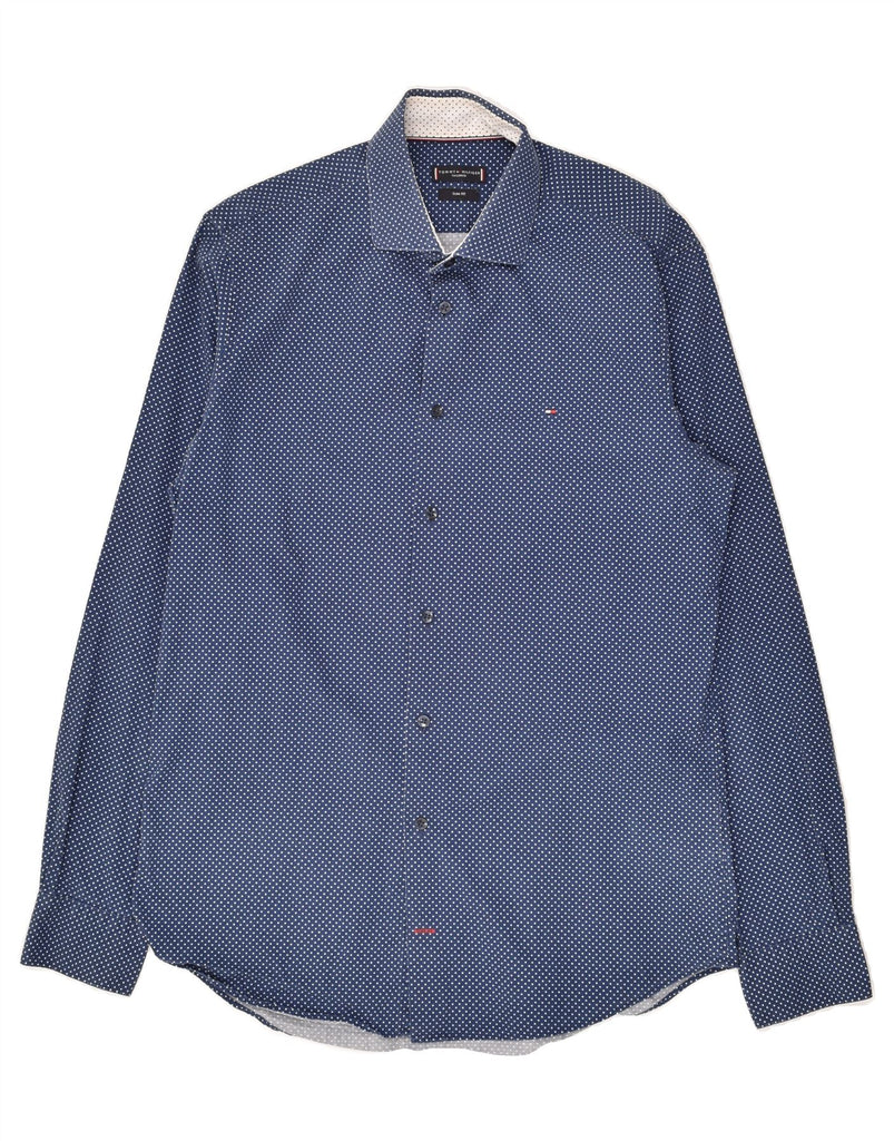 TOMMY HILFIGER Mens Tailored Slim Fit Shirt Size 39 Medium Navy Blue | Vintage Tommy Hilfiger | Thrift | Second-Hand Tommy Hilfiger | Used Clothing | Messina Hembry 