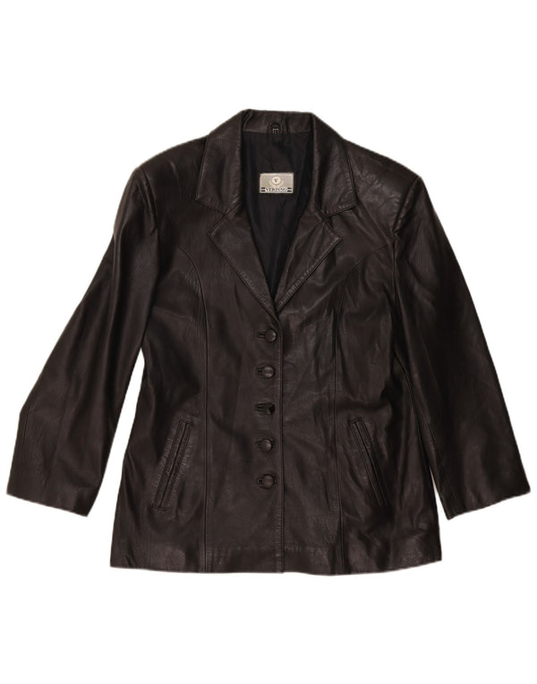 Vintage Womens 5 Button Leather Blazer Jacket UK 14 Large Black