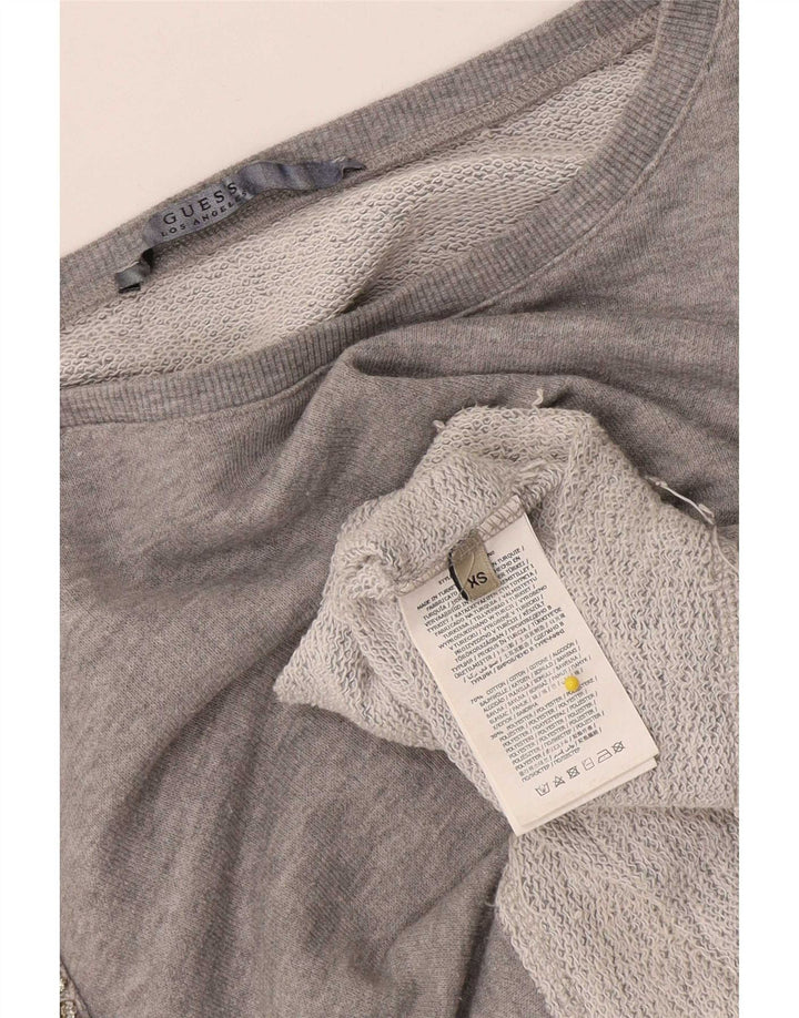 Guess Womens Crop Oversized Sweatshirt Jumper UK 6 XS Grey Cotton