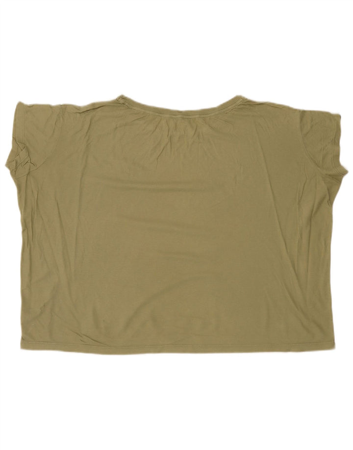 BENETTON Womens Crop Oversized T-Shirt Top UK 6 XS Khaki Cotton