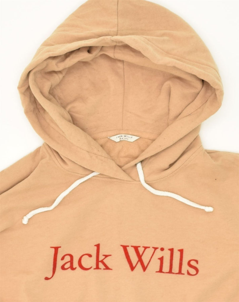 JACK WILLS Womens Graphic Hoodie Jumper UK 10 Small Beige Cotton | Vintage Jack Wills | Thrift | Second-Hand Jack Wills | Used Clothing | Messina Hembry 