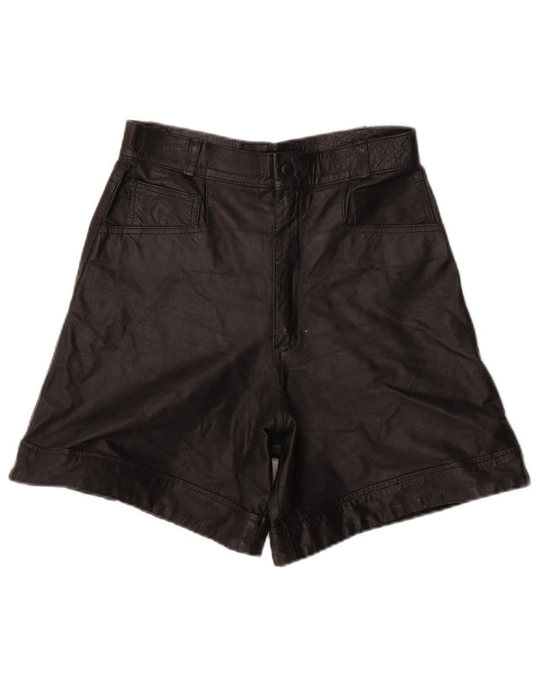 VINTAGE Womens High Waist Leather Shorts W26 Small Black Leather
