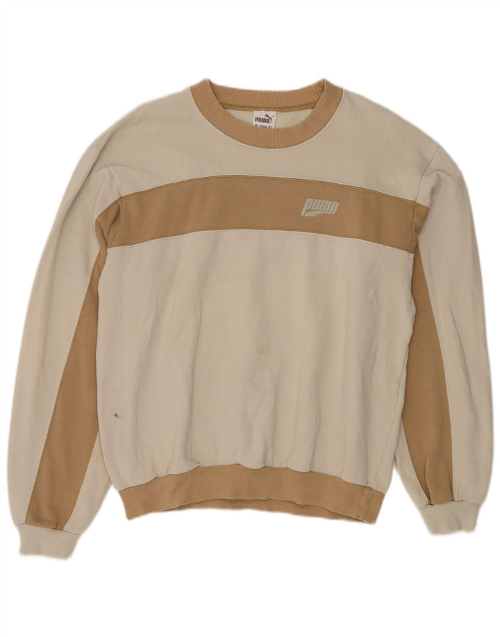 PUMA Mens Sweatshirt Jumper Large White Colourblock Cotton