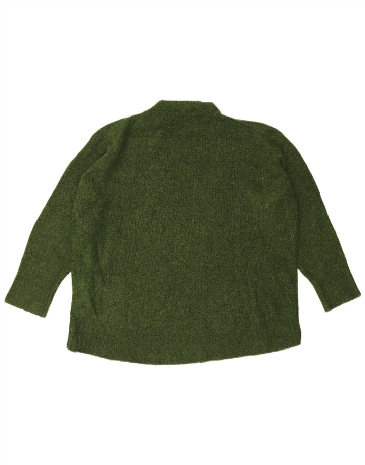 Zara Womens Oversized Crew Neck Jumper Sweater UK 14 Medium Green Flecked