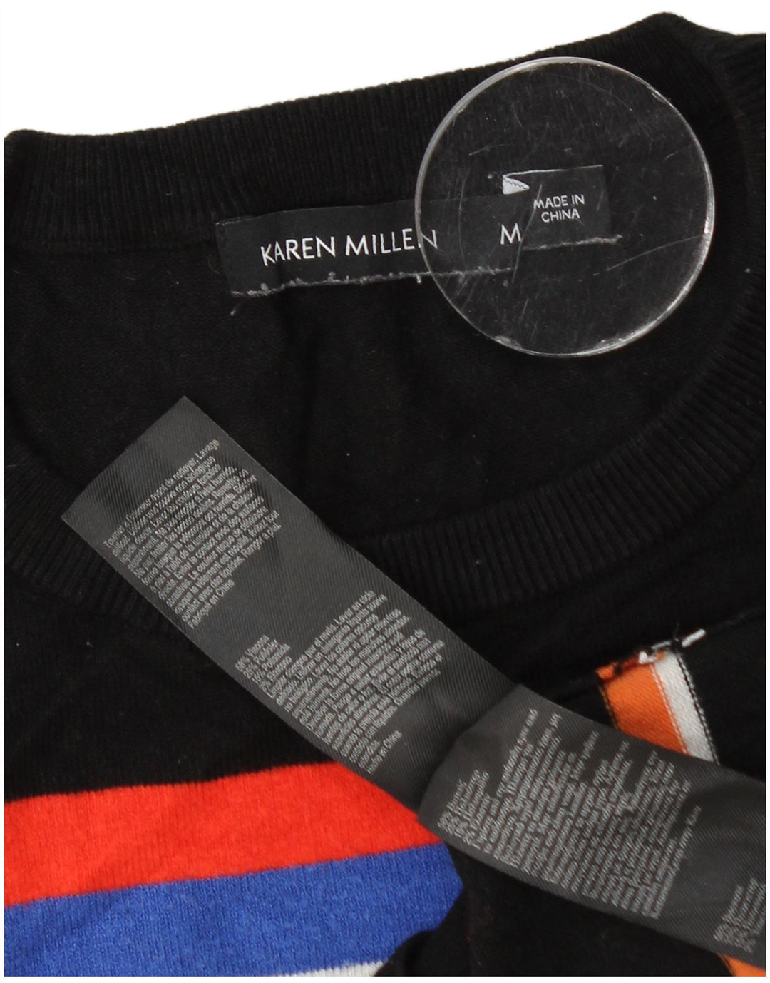 Karen Millen Womens Crew Neck Jumper Sweater UK 12 Medium Black Striped