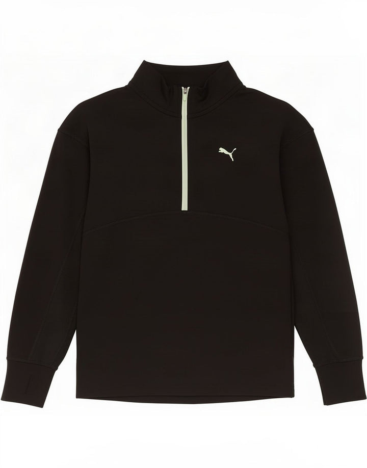 Puma Girls Zip Neck Pullover Tracksuit Top 11-12 Years Black Polyester
