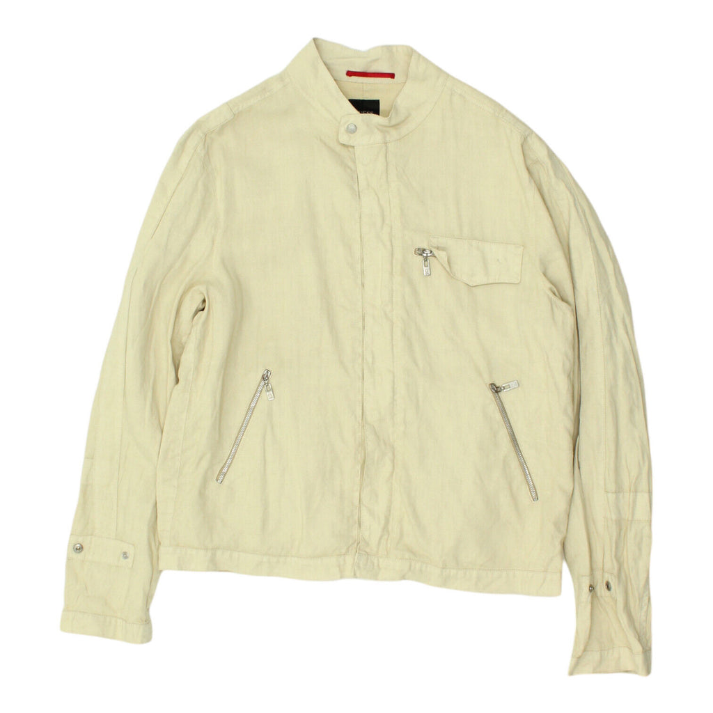 Guess By Marciano Mens Beige Lightweight Bomber Style Jacket | Vintage Designer | Vintage Messina Hembry | Thrift | Second-Hand Messina Hembry | Used Clothing | Messina Hembry 