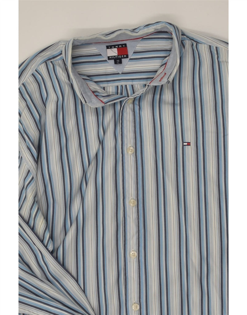 TOMMY HILFIGER Boys Shirt 15-16 Years XL  Blue Striped Cotton | Vintage Tommy Hilfiger | Thrift | Second-Hand Tommy Hilfiger | Used Clothing | Messina Hembry 
