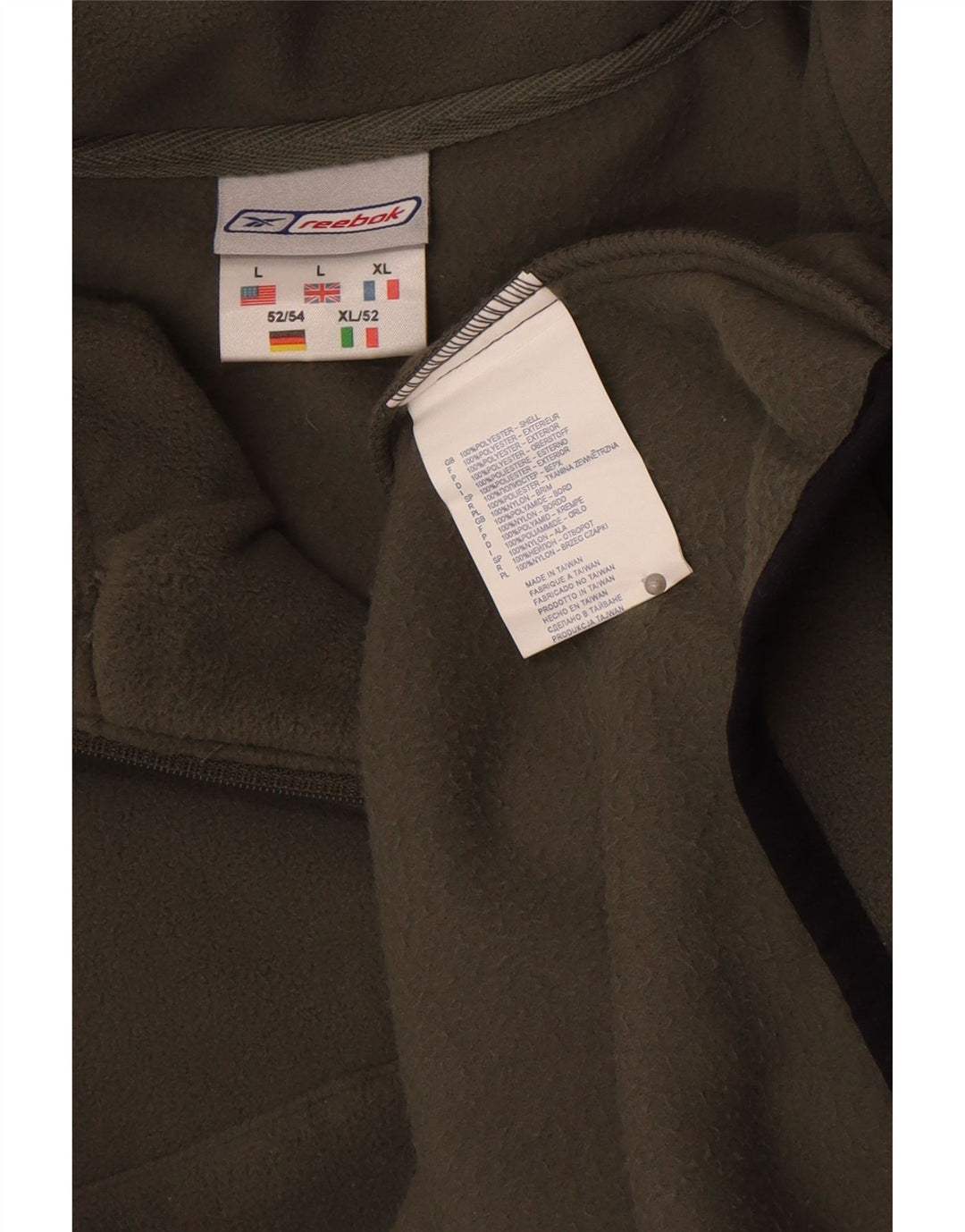 Reebok Mens Zip Neck Fleece Jumper Large Khaki Polyester