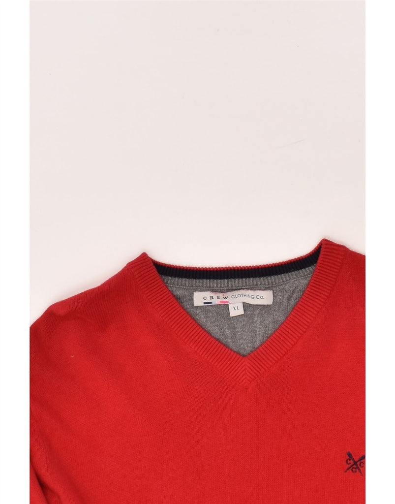 CREW CLOTHING Mens V-Neck Jumper Sweater XL Red Cotton | Vintage Crew Clothing | Thrift | Second-Hand Crew Clothing | Used Clothing | Messina Hembry 