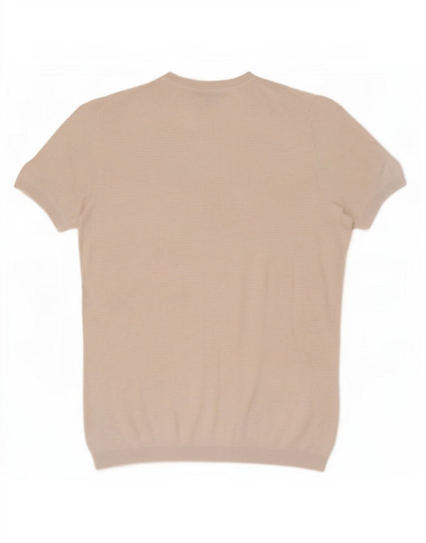 Massimo Dutti Mens Short Sleeve Crew Neck Jumper Sweater Large Beige Cotton