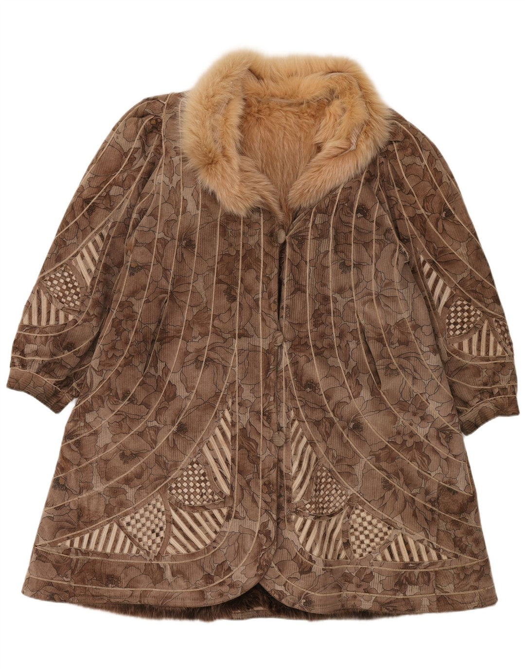 VINTAGE Womens Faux Fur Reversible Overcoat UK 18 XL Brown Floral