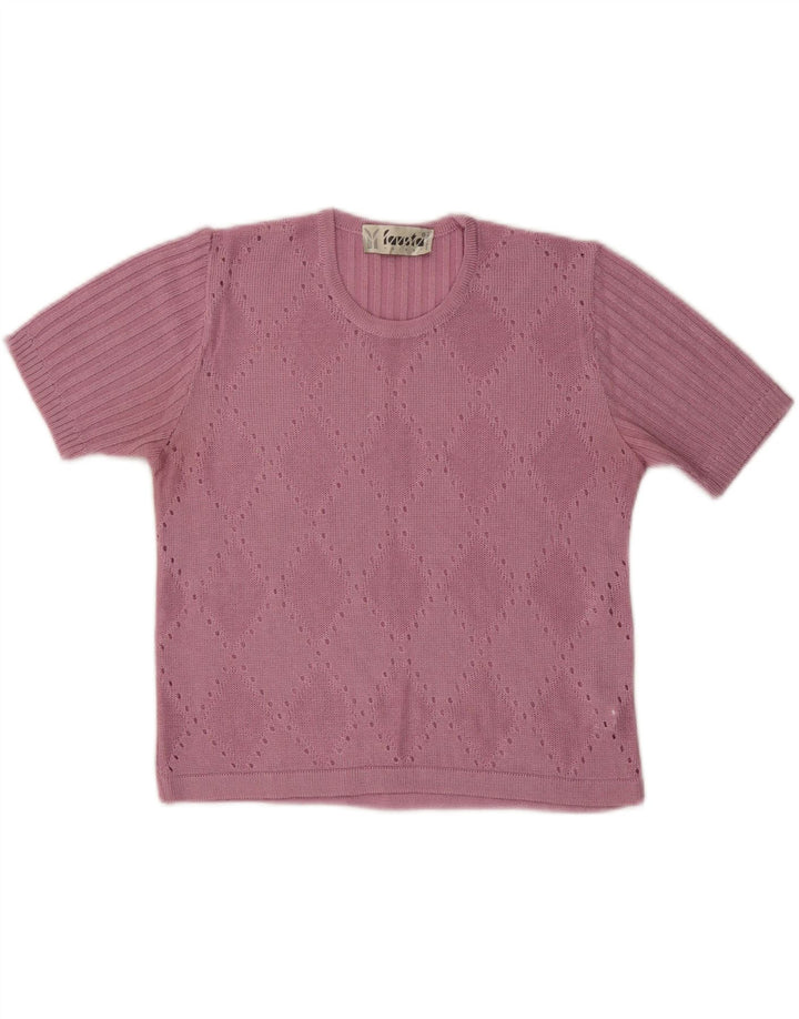 FAUSTA Womens Short Sleeve Crew Neck Jumper Sweater UK 10 Small Pink