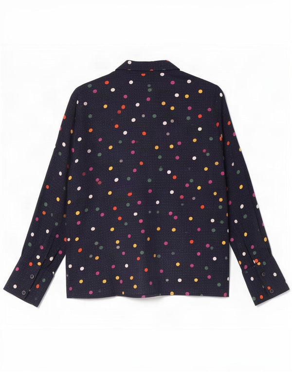 Zara Womens Long Sleeve Cardigan Top UK 10 Small Navy Blue Spotted Viscose