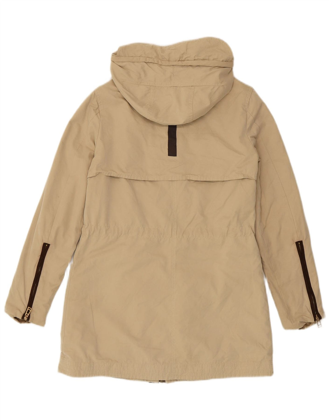 Zara Womens Hooded Parka Jacket UK 6 XS Beige Polyester