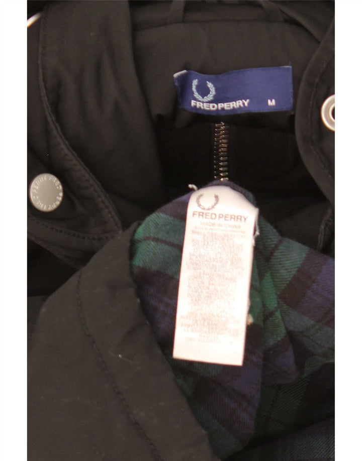 Fred Perry Mens Hooded Windbreaker Jacket UK 38 Medium Black Nylon