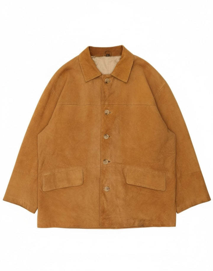 Vintage Mens Suede Jacket EU 54 2XL Beige Leather