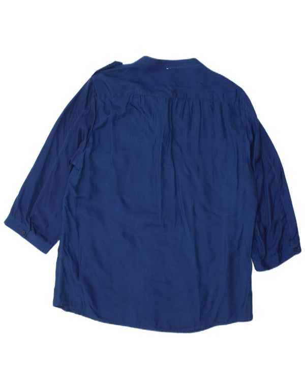 Vintage Womens 3/4 Sleeve Shirt Blouse UK 14 Large Navy Blue