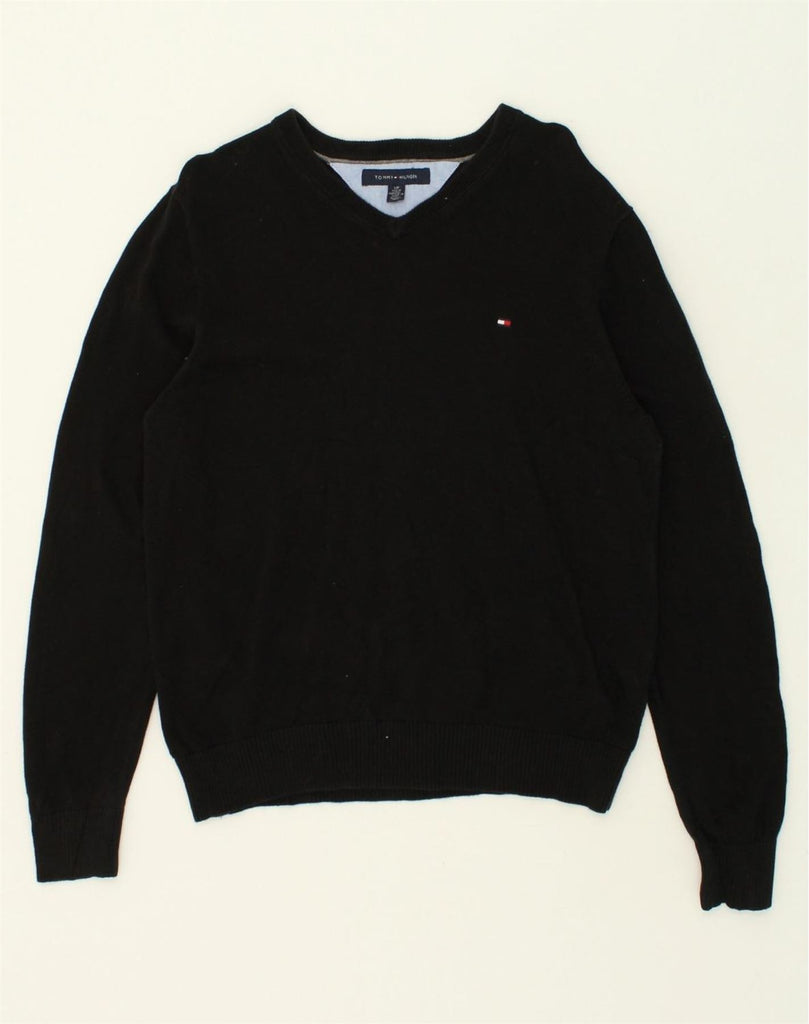 TOMMY HILFIGER Mens V-Neck Jumper Sweater Small Black Cotton | Vintage Tommy Hilfiger | Thrift | Second-Hand Tommy Hilfiger | Used Clothing | Messina Hembry 