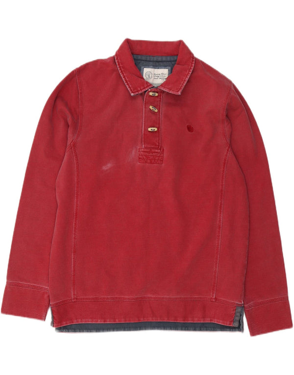 FAT FACE Mens Graphic Polo Neck Sweatshirt Jumper Medium Red Cotton